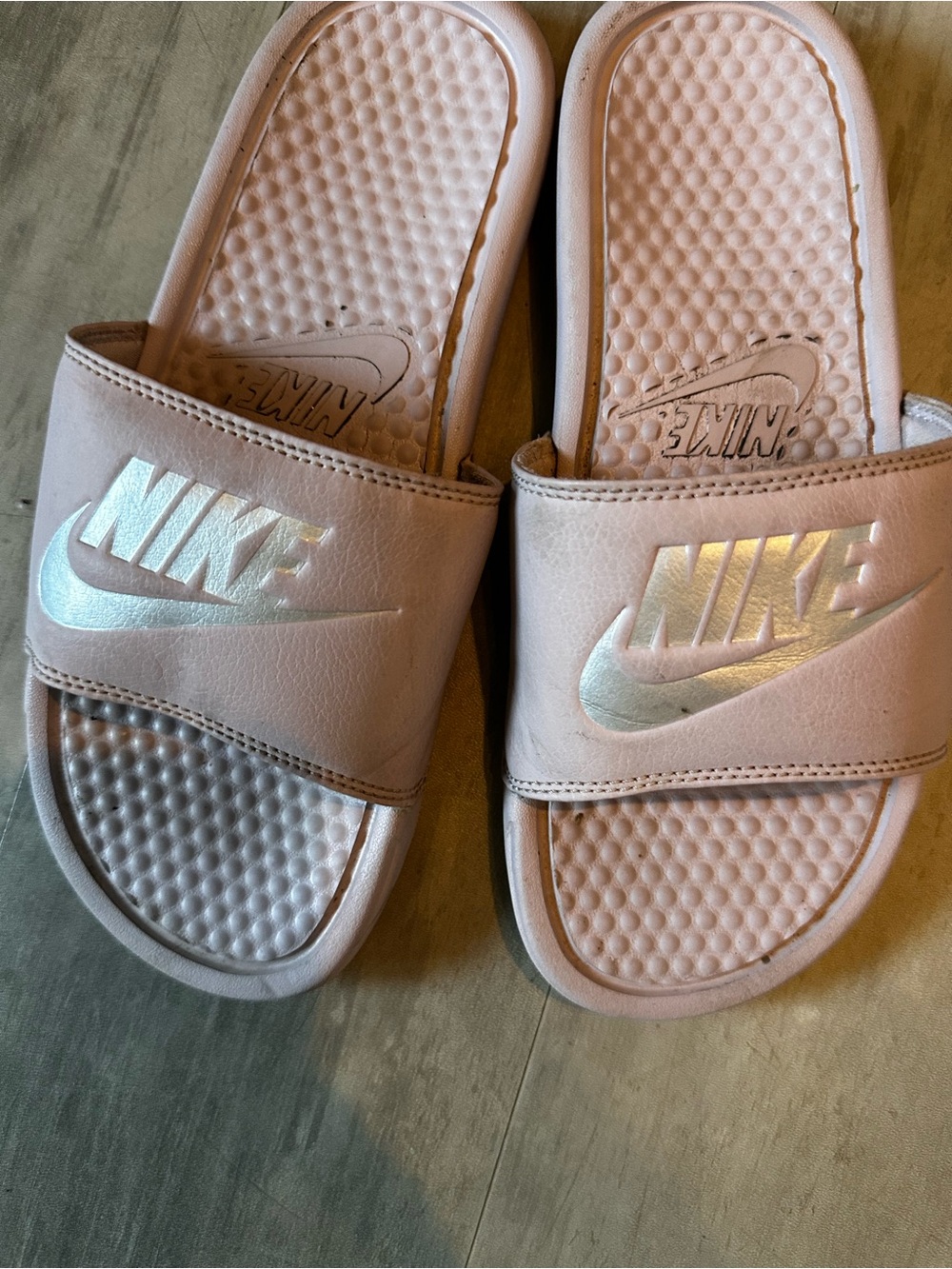 ⭐️Nike Light Pink Slides with Iridescent Logo